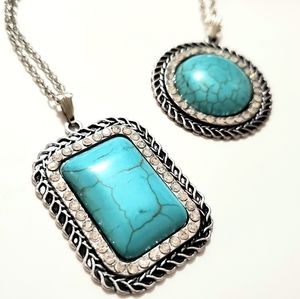 2 X LARGE TURQUOISE RHINESTONE NECKLACES